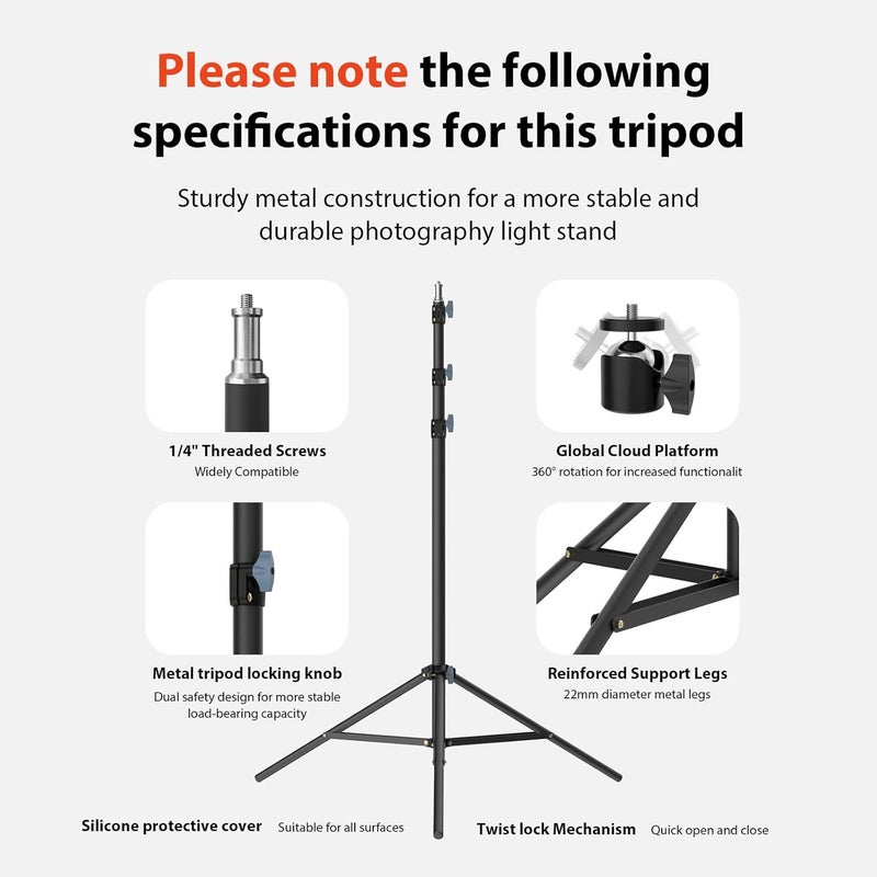 LEORFI Photography Light Stands 118"/10ft/300 cm: Heavy Duty Light Tripod Stand - Aluminum Lighting Stand - Photo Video Tripod Stand - with 1/4" Screw for Studio - Live Streaming Ring Light Reflectors - Image 5
